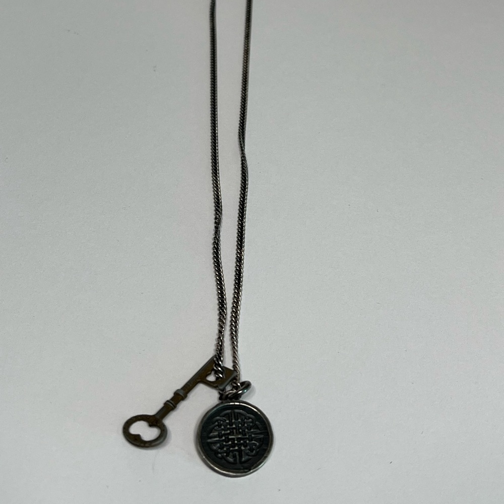 Silver Key and Round Medallion Necklace